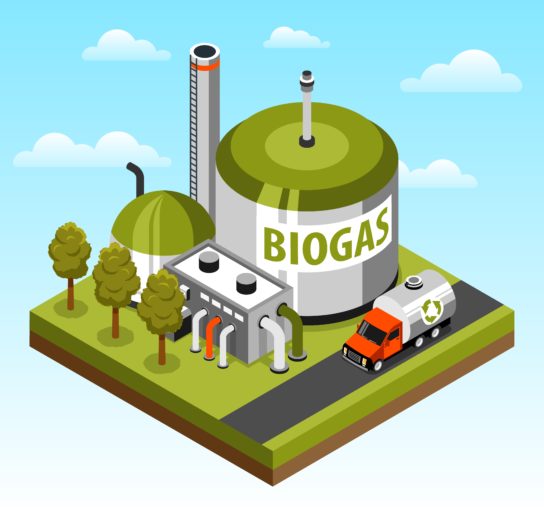 Tekening van een biogas industrie.